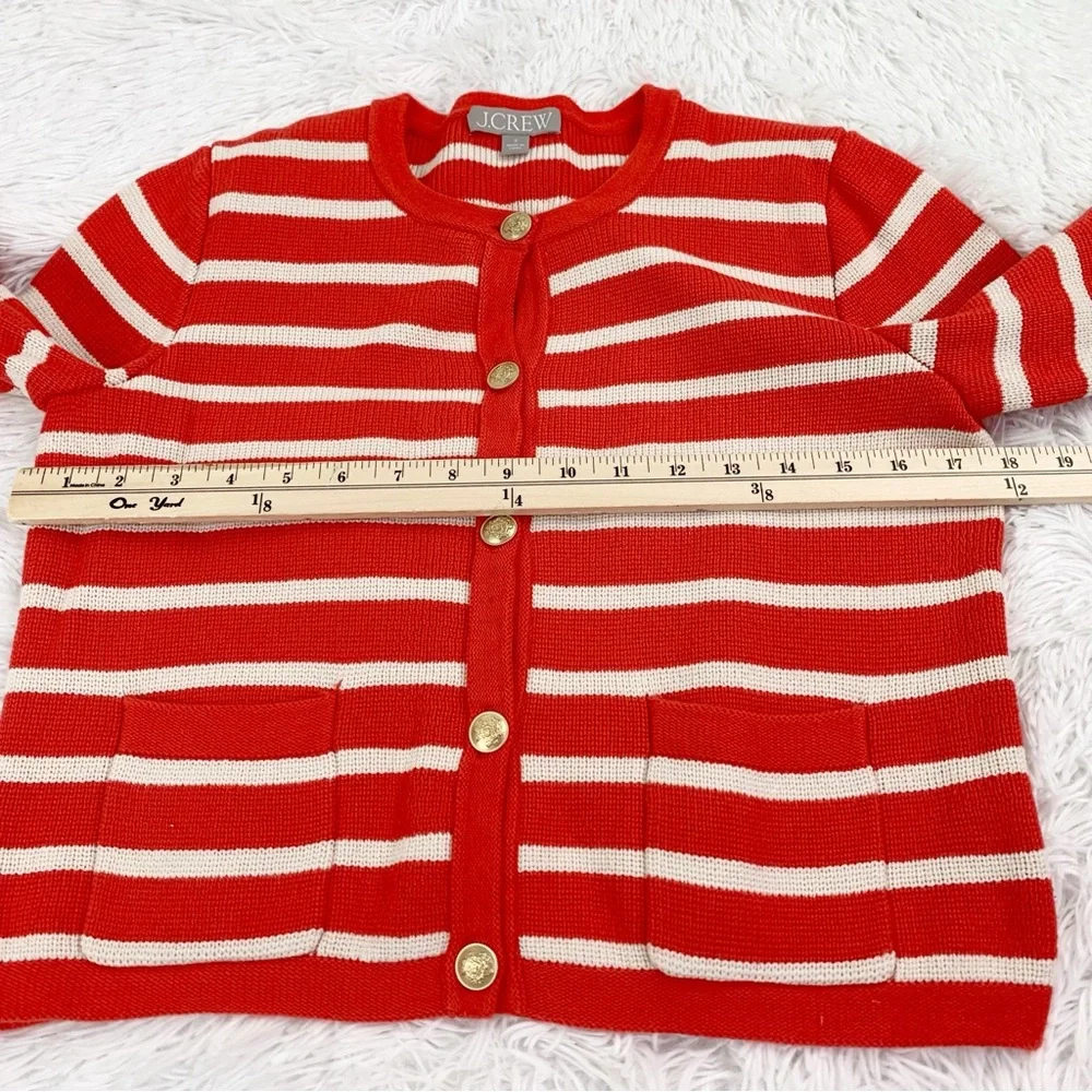 J Crew long sleeve Emilie sweater lady jacket in stripe  patched pockets‎